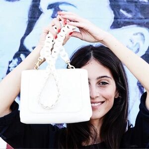 Clare V. Vivier Brique structured bag top handle & crossbody link strap ivory